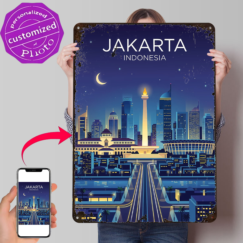 Home Decor Jakarta - Jakarta Cityscape At Night Metal Poster
