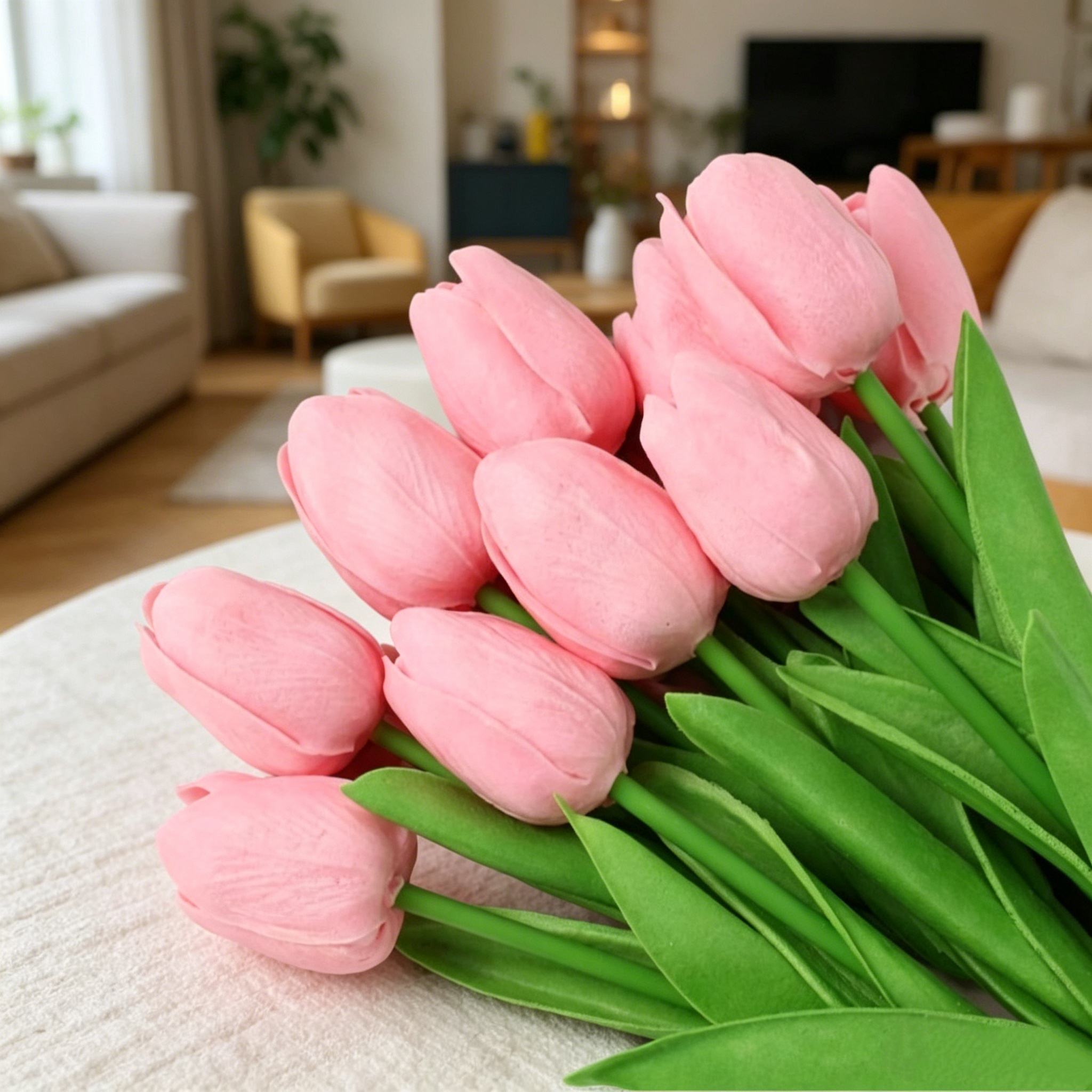 Home Decor Tulip - 10 Artificial Pu Tulips, Real Touch