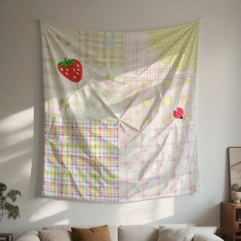 Aesthetic Tapestry - Fresh Strawberry Cottagecore Tapestry Bedroom Wall
