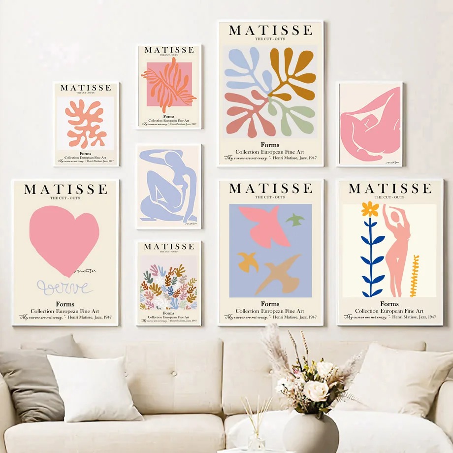 Home Decor Japandi - Abstract Matisse Girl Body Pigeon Coral