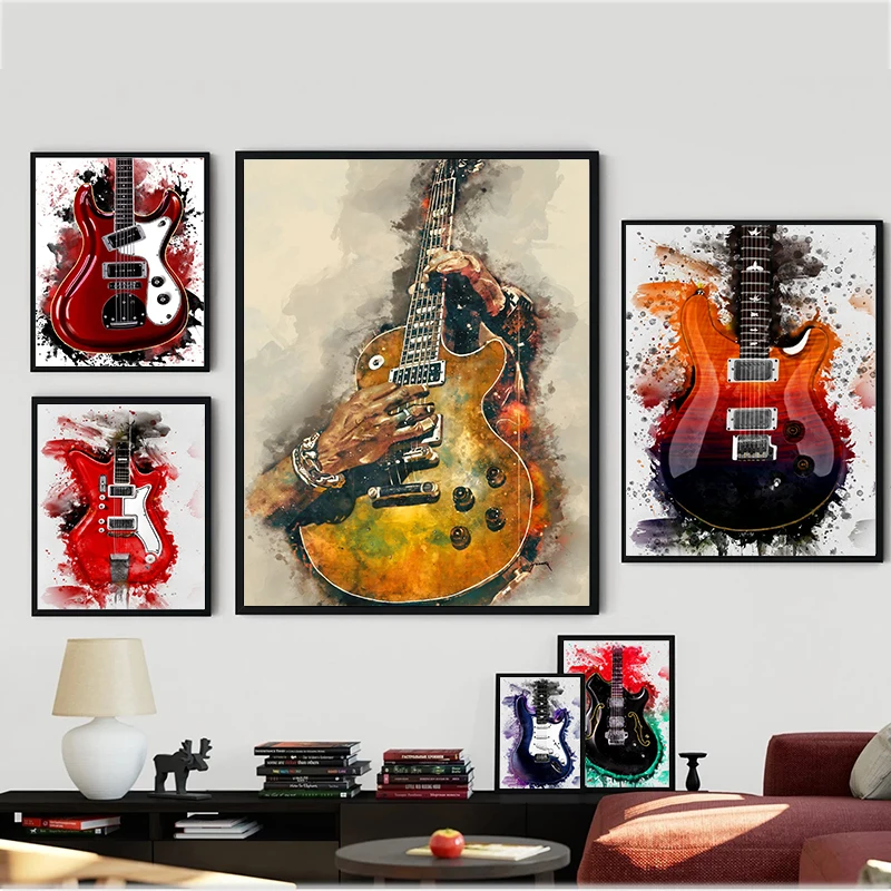 Home Decor Japandi - Abstract Graffiti Electric Guitar Canvas Art