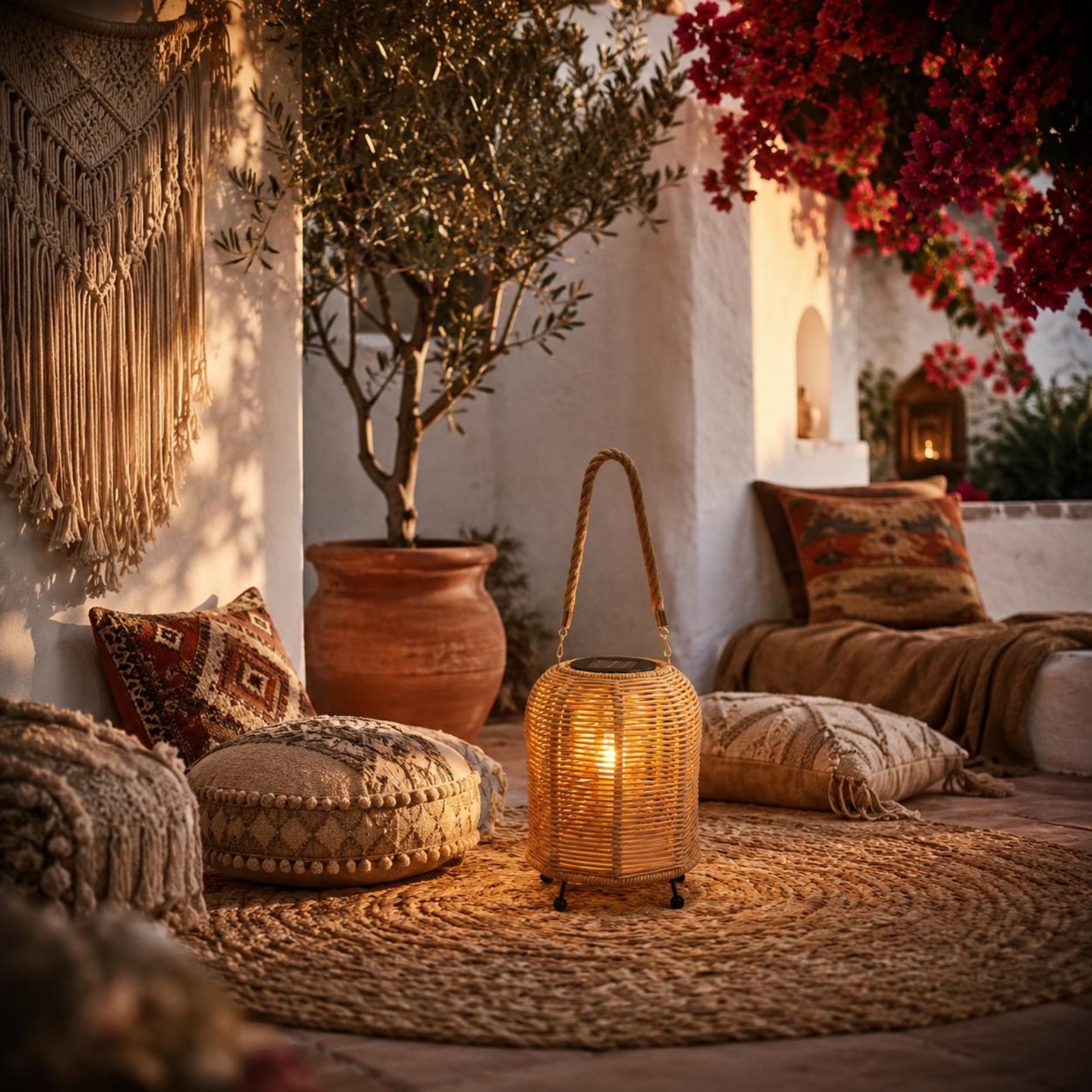 Home Decor Rattan - Handwoven Solar Lantern Warm LED Handwoven