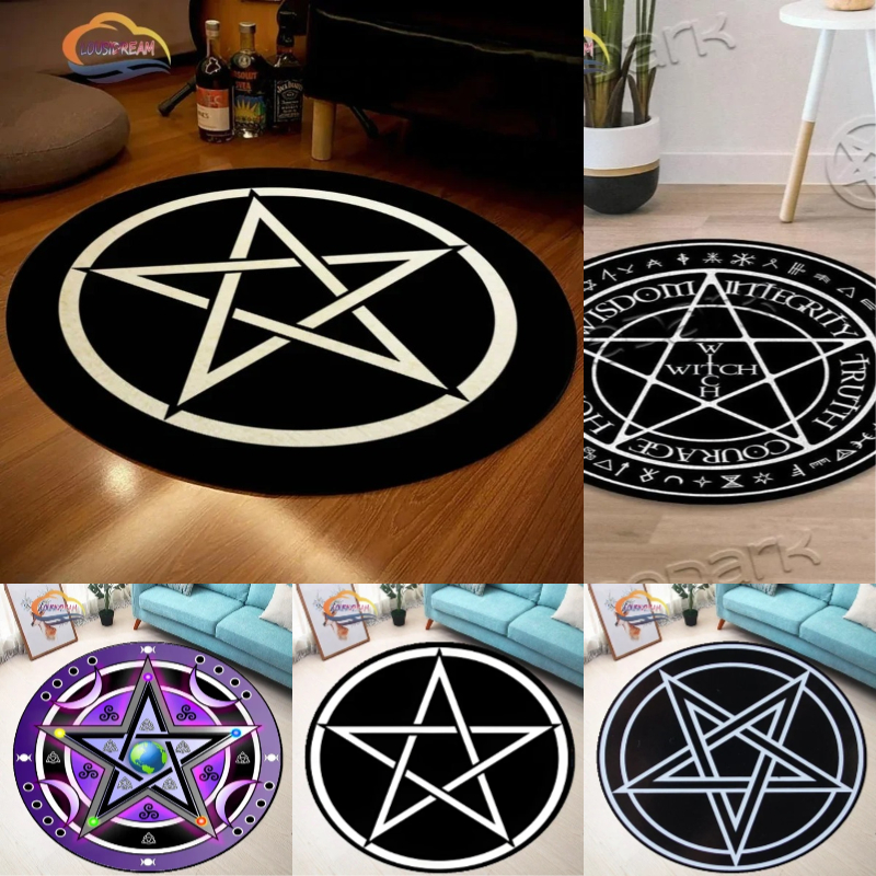 Home Decor Retailers - Round Black White Pentagram Magic Circle