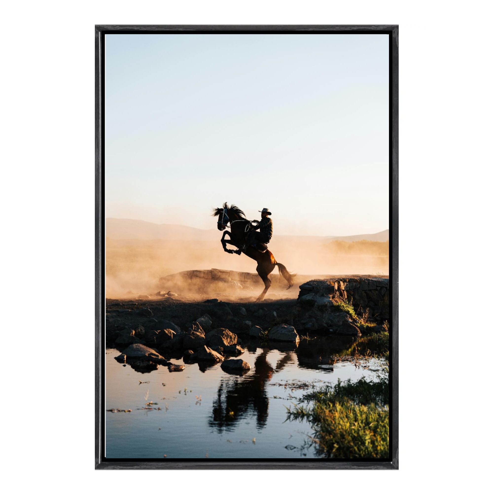 Home Decor Mirror - Cowboy Horse Canvas Framed Wall Art