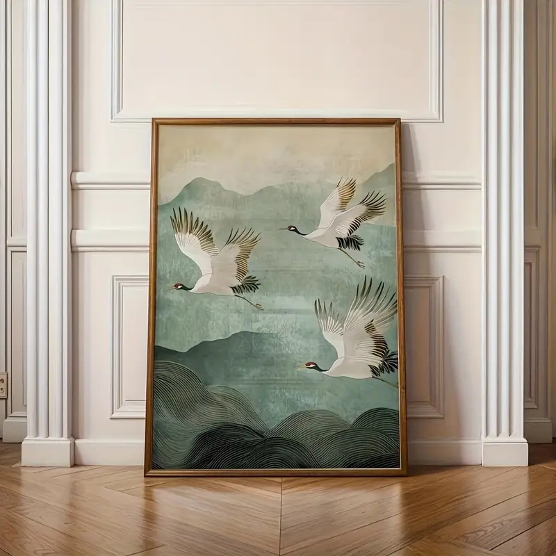 Home Decor Japandi - 1pcs White Crane Flying Mountain Canvas