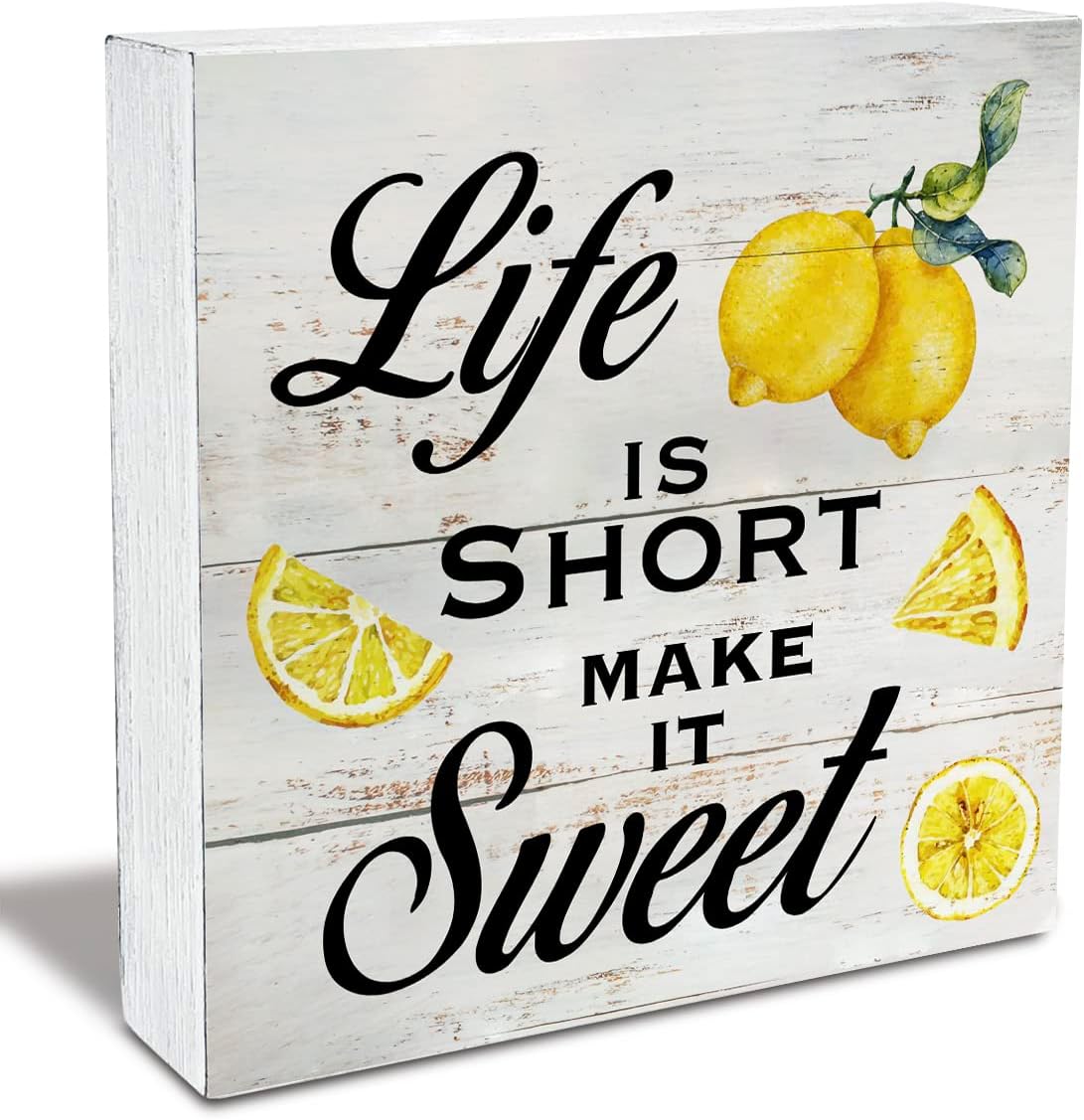 Home Decor Quotes - Wooden Box Sign with Lemon Print,