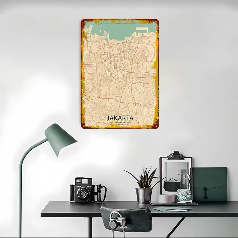 Jakarta Vintage Map Printed Po – обзор и цена Home Decor Jakarta