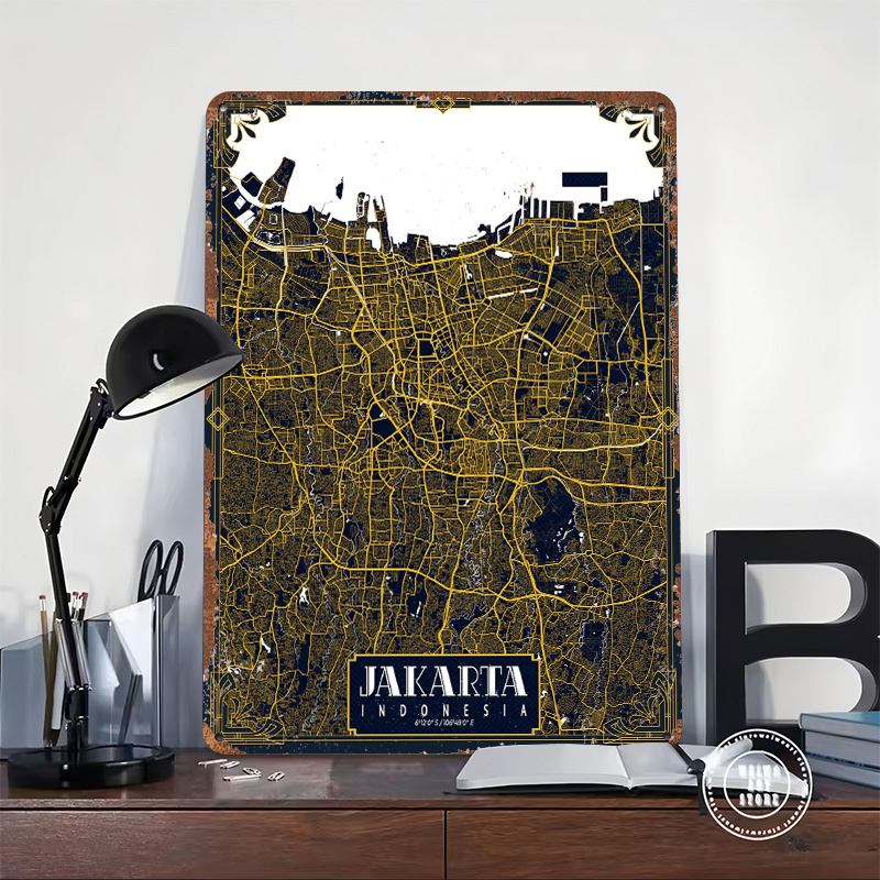 Jakarta City Map Art Deco Post – обзор и цена Home Decor Jakarta