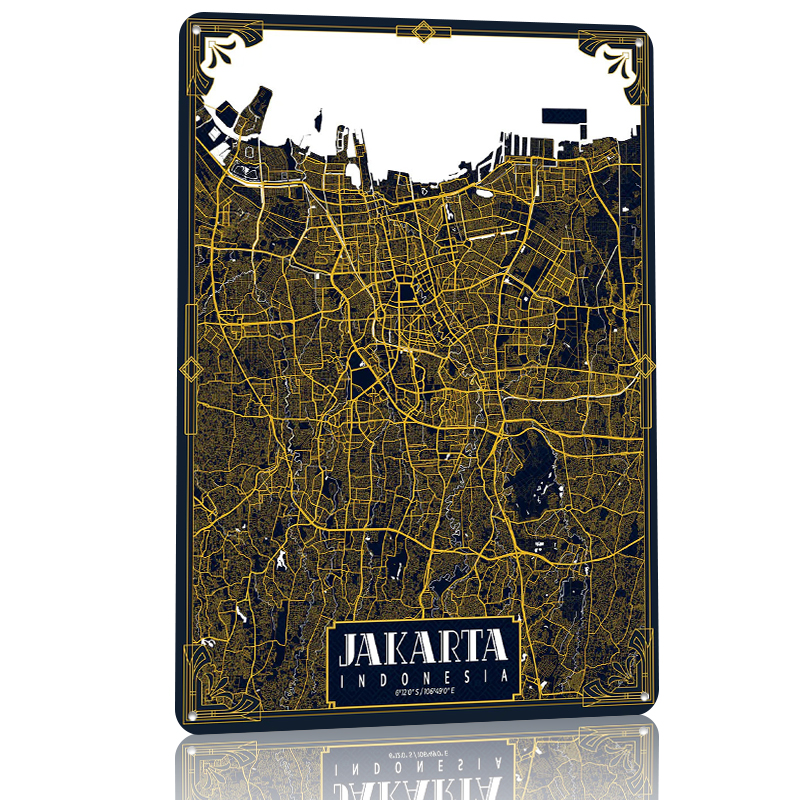 Jakarta City Map Art Deco Post – обзор и цена Home Decor Jakarta