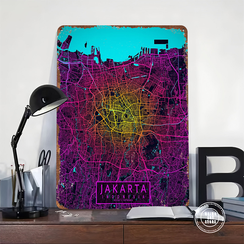 Jakarta City Map Neon Tin Post – обзор и цена Home Decor Jakarta