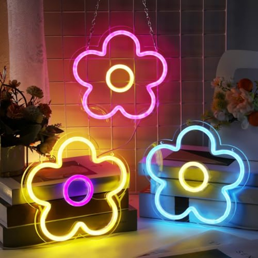 3 Pcs Flower Neon Sign Light u – обзор и цена Home Decor Retro