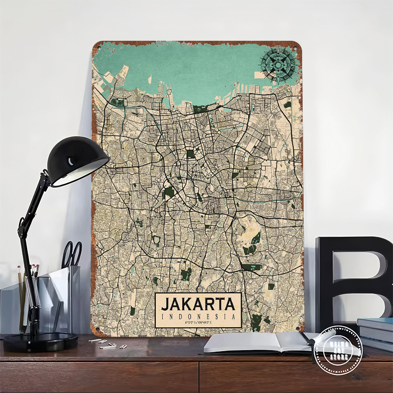 Jakarta City Map Vintage Metal – обзор и цена Home Decor Jakarta