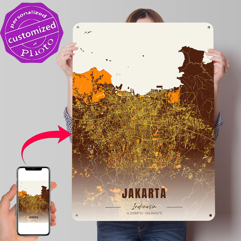 Jakarta City Map Tinplate Post – обзор и цена Home Decor Jakarta