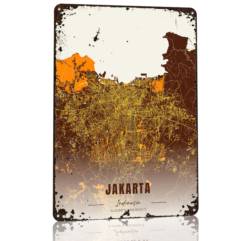 Jakarta City Map Tinplate Post – обзор и цена Home Decor Jakarta