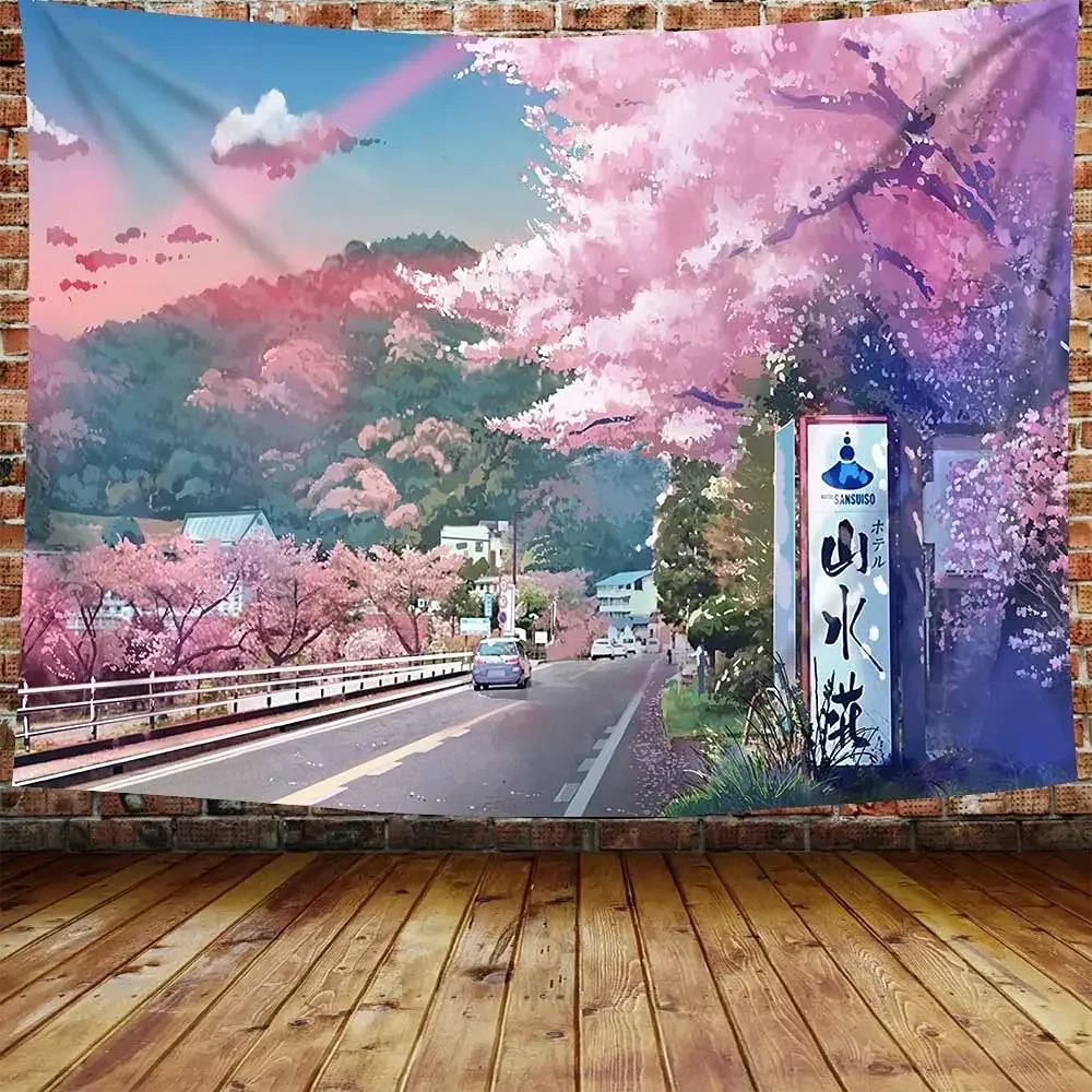 Japanese Mountains And Cherry  – обзор и цена Aesthetic Tapestry