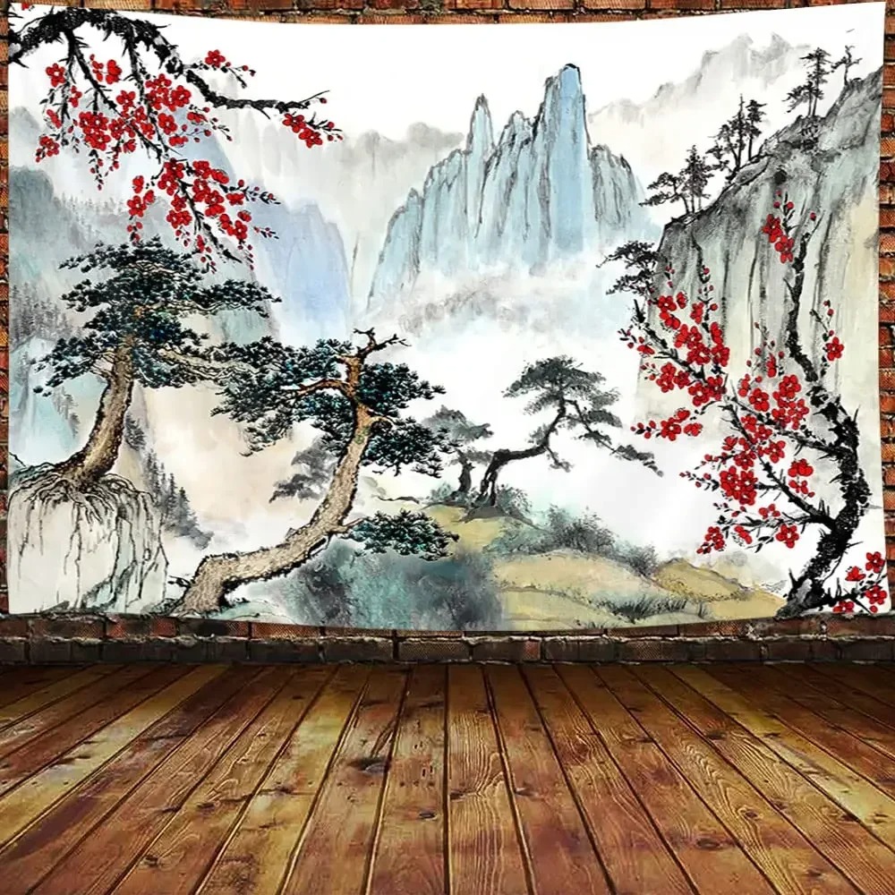 Japanese Mountains And Cherry  – обзор и цена Aesthetic Tapestry